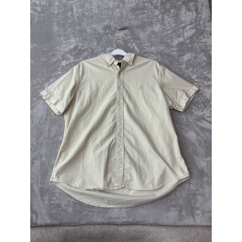Polo Ralph Lauren Mens XL Classic Short Sleeve Button Down Shirt Cream Cotton